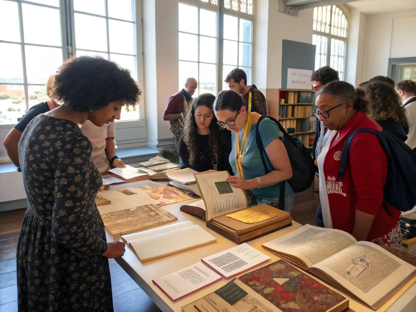 A photograph depicting volunteers assisting with the cataloging of historical documents at the Dijon Municipal Archives, showcasing the meticulous work involved in preserving local heritage.